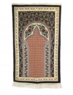 Tapis de prière turc crème et noir à arche rose, 26 x 47 po