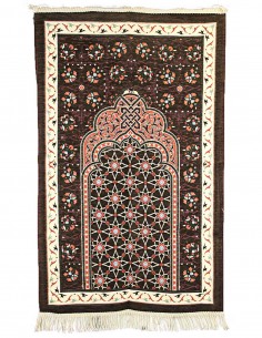 Tapis de prière turc brun à arche rose, 26 x 47 po