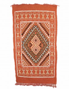 Tapis mergoum en laine orange terracotta à losange...