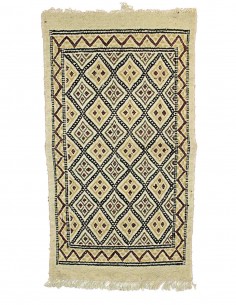Tapis mergoum en laine crème à treillis de losanges, 21 x...