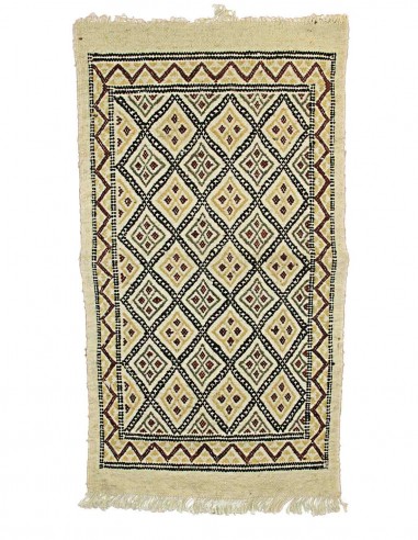 Tapis mergoum en laine crème à treillis de...