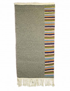 Tapis mergoum en laine gris chiné avec bande rayée...