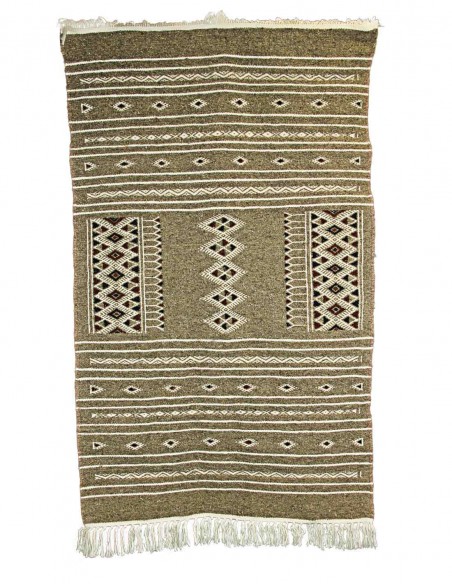 Mergoum wool rug in taupe with white Berber motifs, 26 x 45 in