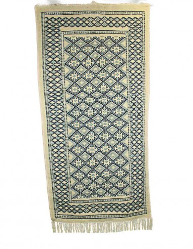 Mergoum wool rug in cream with blue diamond...