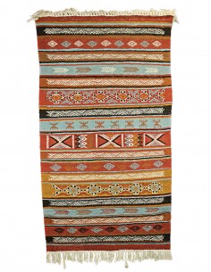 Mergoum wool rug with orange stripes and Berber motifs,...
