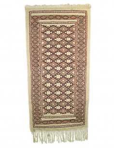 Mergoum wool rug in cream with burgundy diamonds, 28 x 61 in