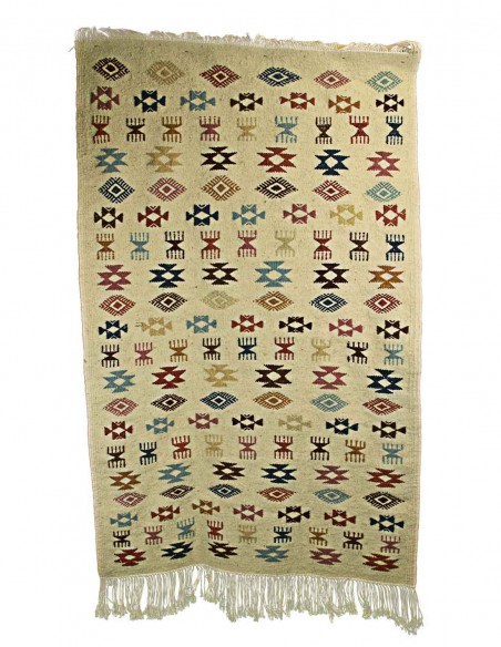 Mergoum wool rug in cream with scattered Berber motifs, 30 x 49 in