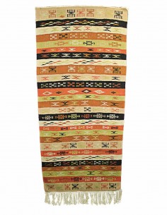 Mergoum wool rug with peach and black stripes, 25 x 60 in