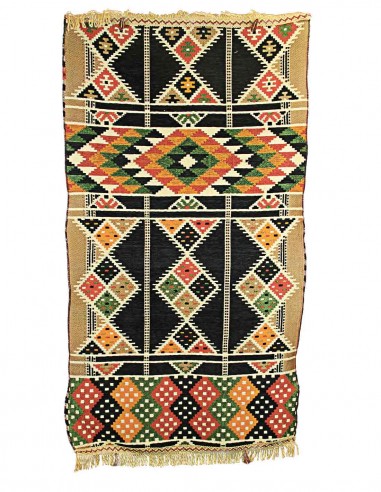 Egyptian rug in beige and black with diamonds,...
