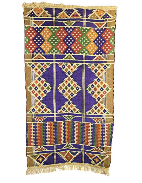 Tapis égyptien beige et violet à losanges, 27 x 52 po