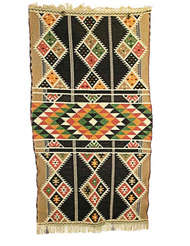 Tapis égyptien beige et noir à losanges, modèle...