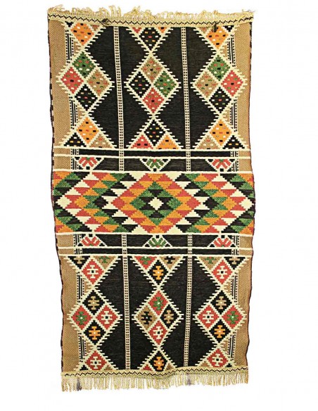 Tapis égyptien beige et noir à losanges, modèle B, 27 x 52 po