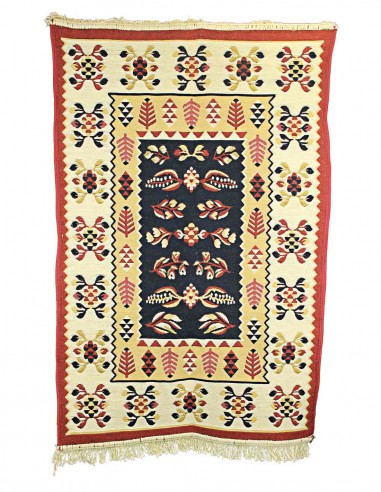 Egyptian rug in cream with black frame and...