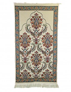 Turkish prayer rug in ivory with floral arch, 26 x 47 in