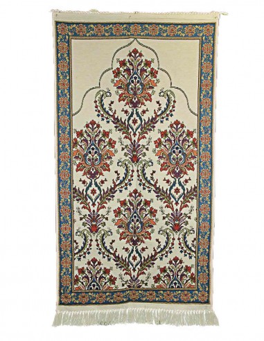 Turkish prayer rug in ivory with floral arch,...