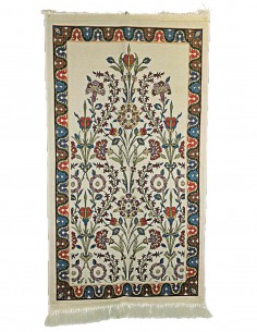 Tapis de prière turc ivoire à bouquet fleuri, 26 x 47 po