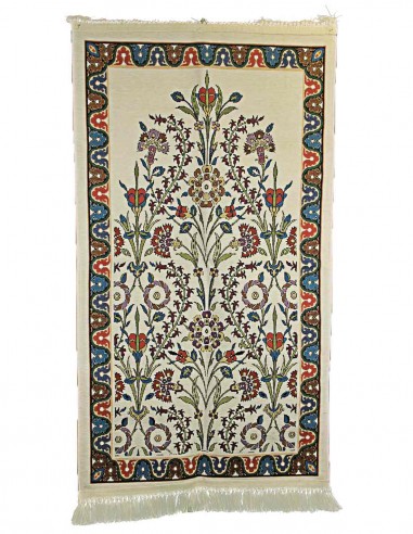 Tapis de prière turc ivoire à bouquet fleuri,...