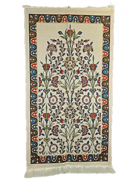 Tapis de prière turc ivoire à bouquet fleuri, 26 x 47 po