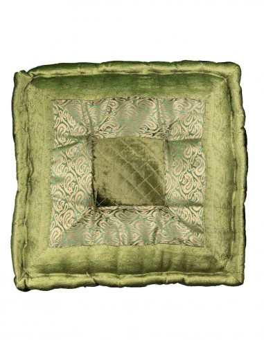 Coussin de sol brocart vert anis, 18 x 18 po
