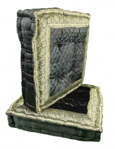 Coussin de sol brocart gris anthracite, 18 x 18 po