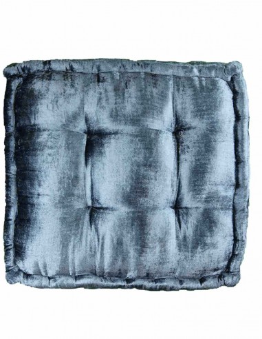 Coussin de sol brocart bleu gris, 18 x 18 po