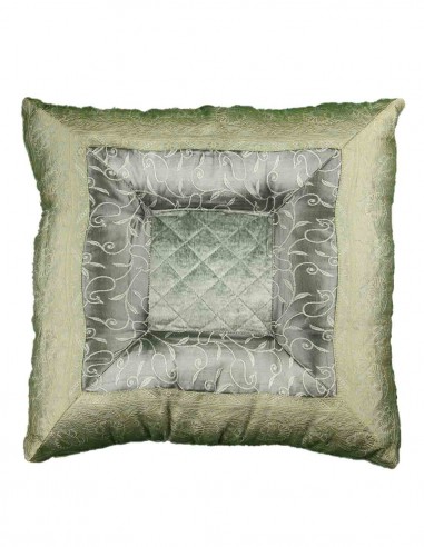Coussin indien vert argenté matelassé