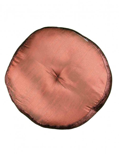 Brown and Gold Round Brocade Floor Cushion, Ø 16 in