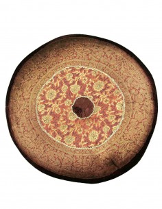 Coussin de sol rond en brocart brun et or, Ø 16 po