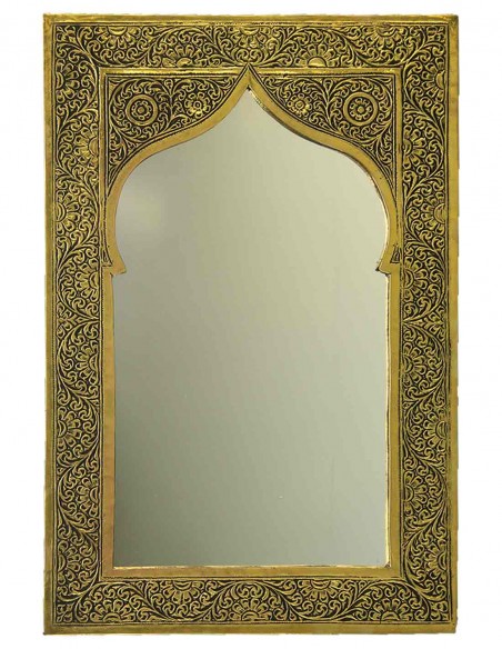 Miroir marocain à arche, cadre en laiton doré ciselé